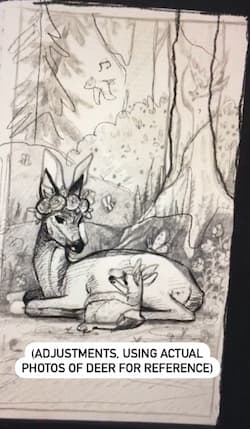 Drawing over my sketch using references to make her more anatomically accurate.