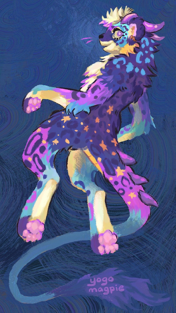 A multicolored snow leopard with a star motif.
