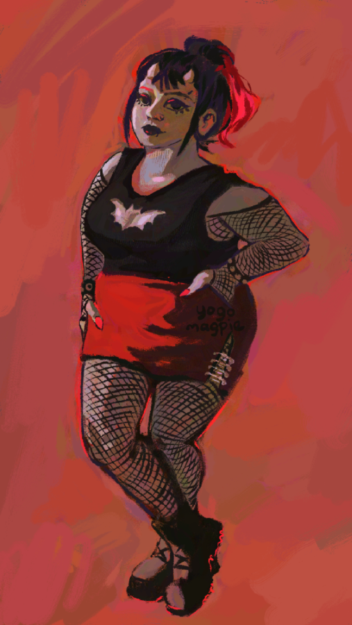 A punk girl with tiny gargoyle horns.