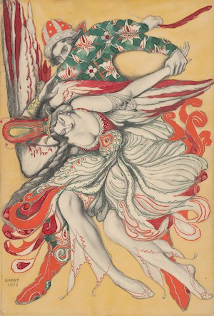 Drawing by Léon Bakst of Tsarevitch Ivan capturing the Firebird