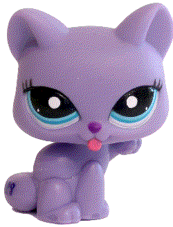 A plastic cat sitting down and licking its paw.