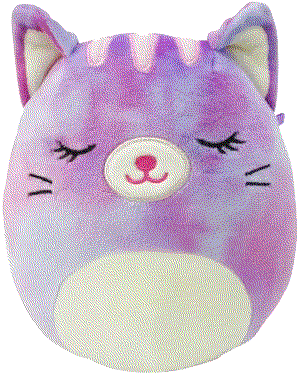 A cat with three stripes on her head and a white belly and muzzle. Her eyes are closed.