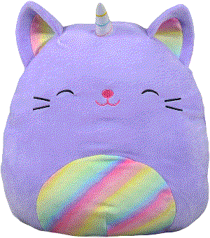 A cat unicorn with rainbow ears and belly.